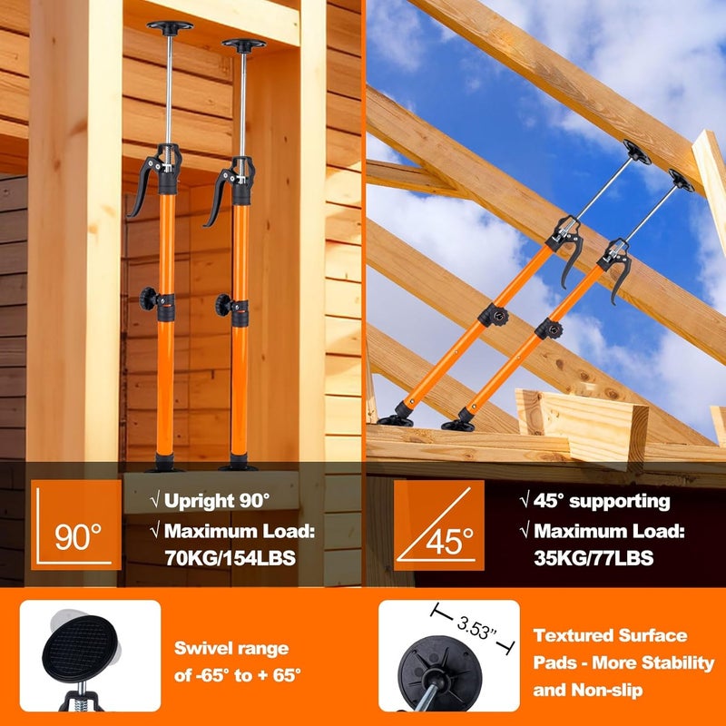 Tikelly Cabinet Jack for Installing Cabinet Support Rod 3rd Hand Support System - Adjustable Pole, Extends 19.29 to 43.30 Inches, Orange, 1 Pack - Image 3